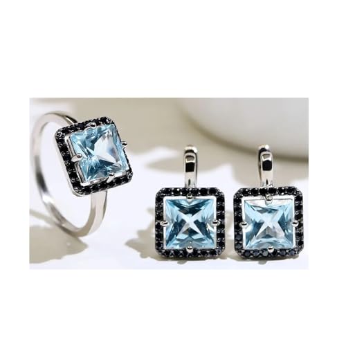 PVUVTNAHW 925 Sterling Silber Schmuck Set Natürlichen Edelstein Sky Blue Topas Ohrring Ring Frauen Schmuck(8) von PVUVTNAHW
