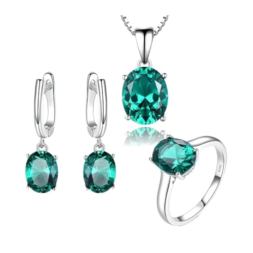 PVUVTNAHW 925 Sterling Silber Schmuck Sets for Frauen Edelstein Smaragd Ring Anhänger Halskette for Frauen(6) von PVUVTNAHW