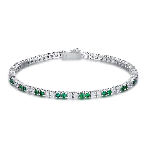 PVUVTNAHW 925 Sterling Silber Smaragd High Carbon Diamanten Edelstein Tennis Kette Armband Armreif Edlen Schmuck(Green-White_15.8CM) von PVUVTNAHW