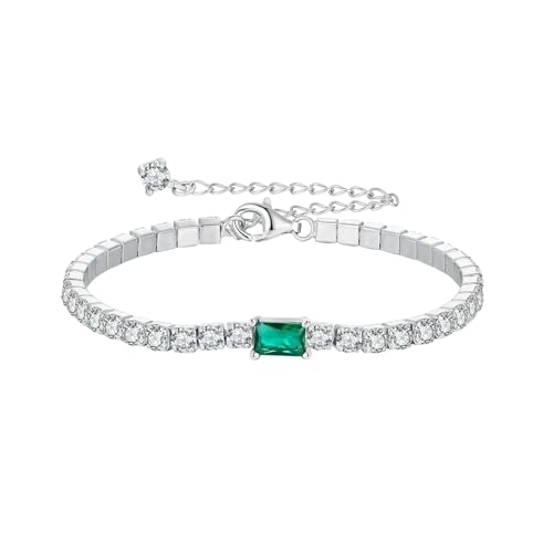PVUVTNAHW 925 Sterling Silber Smaragdgrünes Armband Basic Vollzirkons Breites Kettenarmband for Frauen von PVUVTNAHW