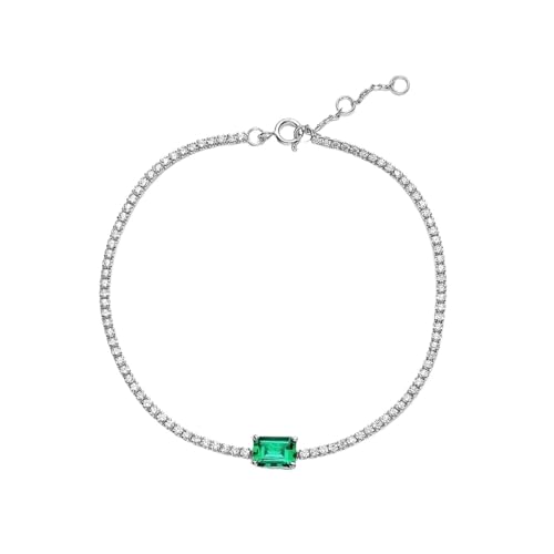 PVUVTNAHW 925 Sterling Silber Tennis Armband Einstellbar 5 * 7MM Smaragd Zirkonia Mode Armband for Frauen(Emerald) von PVUVTNAHW