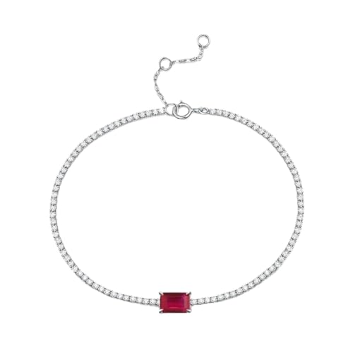 PVUVTNAHW 925 Sterling Silber Tennis Armband Einstellbar 5 * 7MM Smaragd Zirkonia Mode Armband for Frauen(Ruby) von PVUVTNAHW