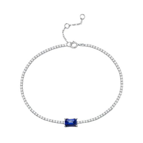 PVUVTNAHW 925 Sterling Silber Tennis Armband Einstellbar 5 * 7MM Smaragd Zirkonia Mode Armband for Frauen(Sapphire) von PVUVTNAHW