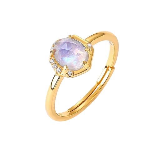 PVUVTNAHW 925 Sterling Splitter Größenveränderbare Ringe for Frauen Natürlicher Mondstein Aquamarin Zirkon(Moonstone Ring) von PVUVTNAHW