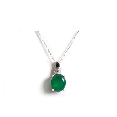 PVUVTNAHW Anhänger Halskette Natürlicher Grüner Achat Oval S925 Silber Modeschmuck for Dame von PVUVTNAHW