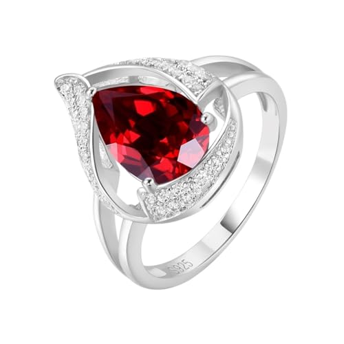 PVUVTNAHW Birne 2,67 ct Simulierte Nano Smaragd Erstellt Rubin 925 Sterling Silber Ring for Frauen(Created Ruby,7) von PVUVTNAHW