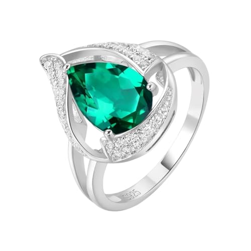PVUVTNAHW Birne 2,67 ct Simulierte Nano Smaragd Erstellt Rubin 925 Sterling Silber Ring for Frauen(Nano Emerald,7) von PVUVTNAHW