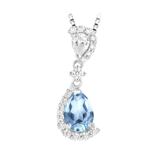 PVUVTNAHW Birne Natürlicher Himmelblauer Topas 925 Sterling Silber Anhänger Edelstein Statement for Frauen Keine Kette von PVUVTNAHW