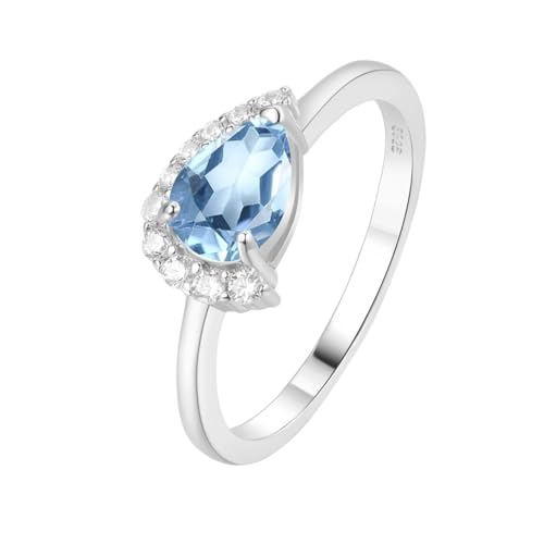 PVUVTNAHW Birnenförmiger mystischer natürlicher himmelblauer Topas 925 Sterling Silber Ring for Frauen Edelstein Statement Schmuck(7) von PVUVTNAHW
