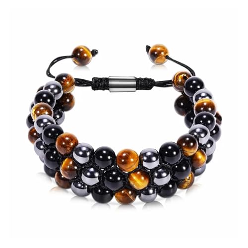 PVUVTNAHW Dreifacher Schutz Verstellbare Armbänder Handgemachte Heilkristall-Armband mit natürlichem Obsidian-Häma 8 mm für Herren von PVUVTNAHW