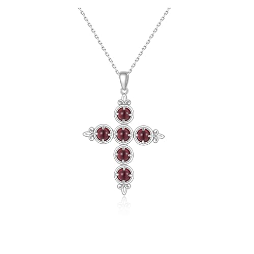 PVUVTNAHW Elegante klassische Kreuzform Design natürliche Edelsteine ​​Anhänger Halskette mehrere Edelsteine ​​Farben Silber Schmuck(Garnet pendant) von PVUVTNAHW