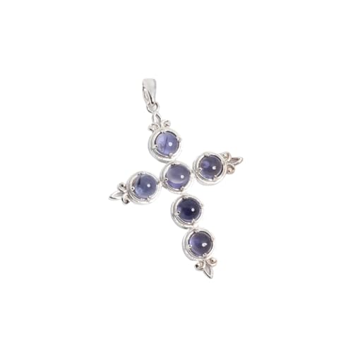 PVUVTNAHW Elegante klassische Kreuzform Design natürliche Edelsteine ​​Anhänger Halskette mehrere Edelsteine ​​Farben Silber Schmuck(Iolite pendant) von PVUVTNAHW