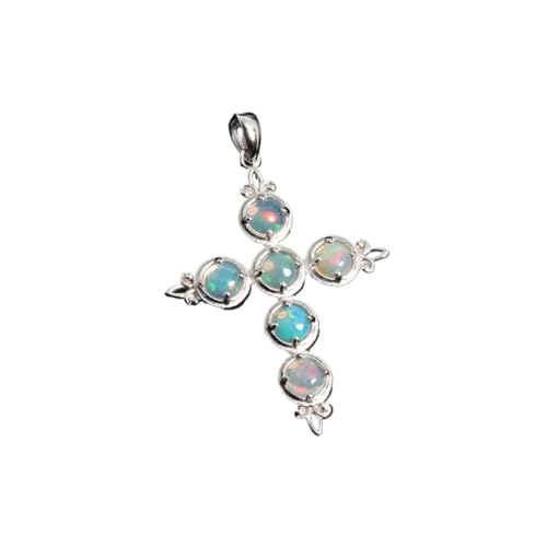PVUVTNAHW Elegante klassische Kreuzform Design natürliche Edelsteine ​​Anhänger Halskette mehrere Edelsteine ​​Farben Silber Schmuck(Opal pendant) von PVUVTNAHW