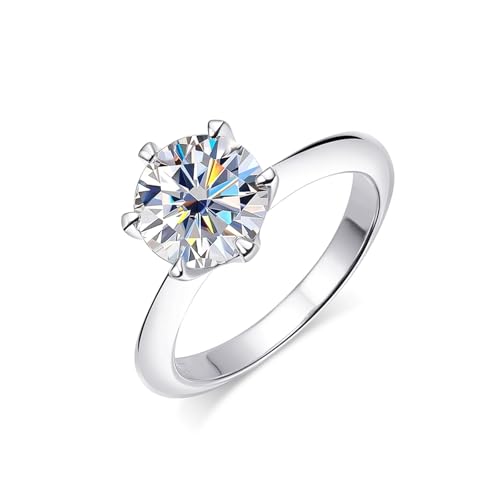 PVUVTNAHW Funkelnde 0,5-3 Karat Moissanite Ringe for Frauen 18K Weiß Farbe 925 Sterling Silber(Silver-2 carat,5.5) von PVUVTNAHW