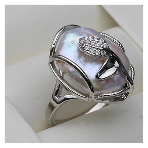 PVUVTNAHW Großer natürlicher Süßwasser-Barockperlenring, verstellbare Größe for Frauen, Ehefrau, Jahrestag(Silver white pearl) von PVUVTNAHW