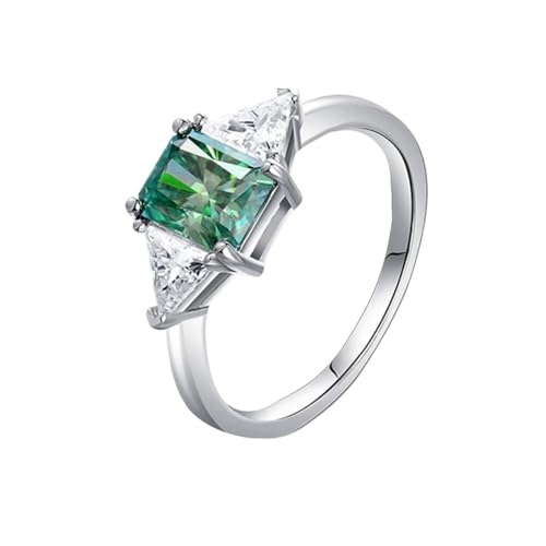 PVUVTNAHW Grüner Ring for Frauen Rechteck Moissanite 2CT 6x8MM S925 Reines Silber Hochzeit Verlobungsschmuck Ringe(7) von PVUVTNAHW