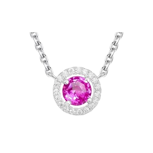 PVUVTNAHW Halskette mit Anhänger aus 925er Sterlingsilber mit rundem rosa Saphir for Damen, Alltagsschmuck, 45 cm PVUVTNAHW Halskette mit Anhänger aus 925er Sterlingsilber mit rundem rosa Saphir for Damen, Alltagsschmuck, 45 cm von PVUVTNAHW