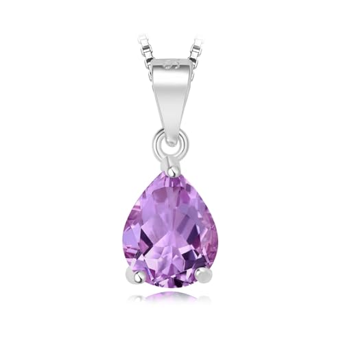 PVUVTNAHW Halskette mit birnenförmigem 2 Karat Topas, Citrin, Granat und Amethyst-Anhänger, ohne Kette, 925er Sterlingsilber for Damen(Natural Amethyst) von PVUVTNAHW