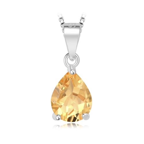 PVUVTNAHW Halskette mit birnenförmigem 2 Karat Topas, Citrin, Granat und Amethyst-Anhänger, ohne Kette, 925er Sterlingsilber for Damen(Natural Citrine) von PVUVTNAHW