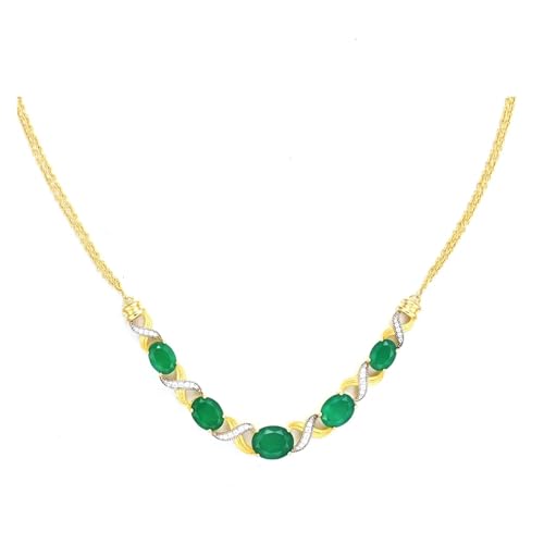 PVUVTNAHW Halskette mit natürlichen grünen Achat-Edelsteinen, 925er Sterlingsilber, edler Schmuck for Damen von PVUVTNAHW