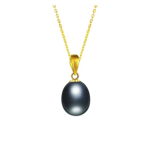 PVUVTNAHW Halskettenanhänger aus 18 Karat Gold mit natürlichem Süßwasserperlenanhänger, edler Schmuck mit Geschenkbox for Frauen(Black 18k chain) von PVUVTNAHW