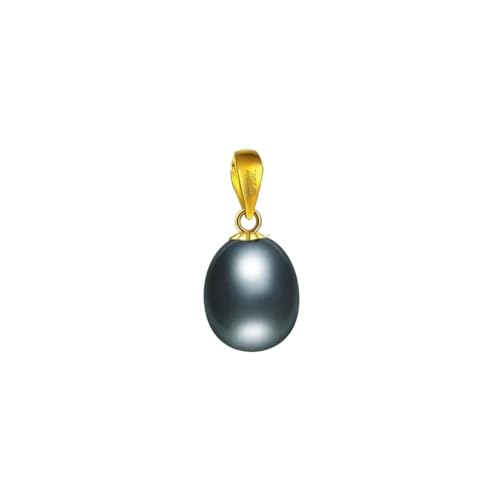PVUVTNAHW Halskettenanhänger aus 18 Karat Gold mit natürlichem Süßwasserperlenanhänger, edler Schmuck mit Geschenkbox for Frauen(Black no chain) von PVUVTNAHW