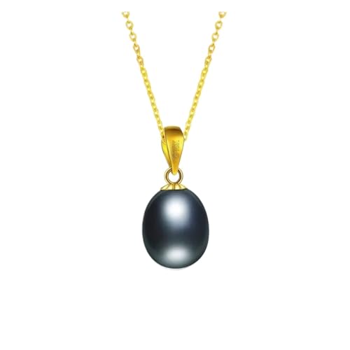 PVUVTNAHW Halskettenanhänger aus 18 Karat Gold mit natürlichem Süßwasserperlenanhänger, edler Schmuck mit Geschenkbox for Frauen(Black s925 chain) von PVUVTNAHW