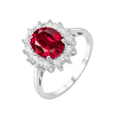 PVUVTNAHW Künstlicher blauer Saphir, Nano-Smaragd, roter Rubin, Prinzessin Diana, 2,67 ct, ovaler Schliff, 925er Sterlingsilberringe(Created Ruby,7) von PVUVTNAHW