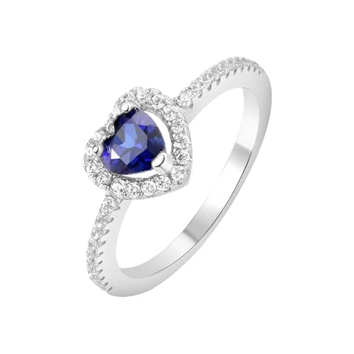 PVUVTNAHW Liebe Herz Erstellt Blau Saphir 925 Sterling Silber Ring for Frauen Edelstein Feine Party Schmuck Hochzeit(7) von PVUVTNAHW