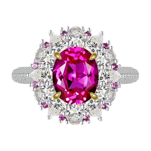 PVUVTNAHW Luxus-Ring 8 x 10 mm rosa High Carbon Diamant S925 Silber glänzend Schmuck for Damen Jubiläumsfeier(8) von PVUVTNAHW