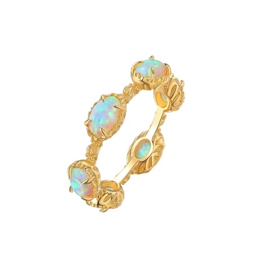 PVUVTNAHW Massive 925 Sterling Silber Ringe Vollkreis Synthetischer Opal Vergoldet Vintage Schmuck for Frauen(7) von PVUVTNAHW