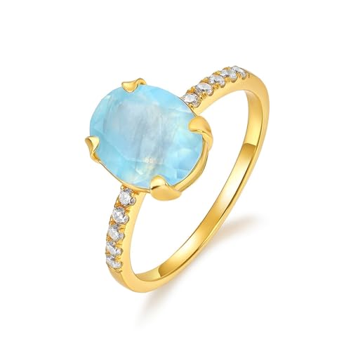 PVUVTNAHW Massiver 925 Sterling Splitter Ring for Frauen Natürlicher Mondstein Aquamarin Edelstein Klassischer Hochzeitsschmuck(Aquamarine,6) von PVUVTNAHW
