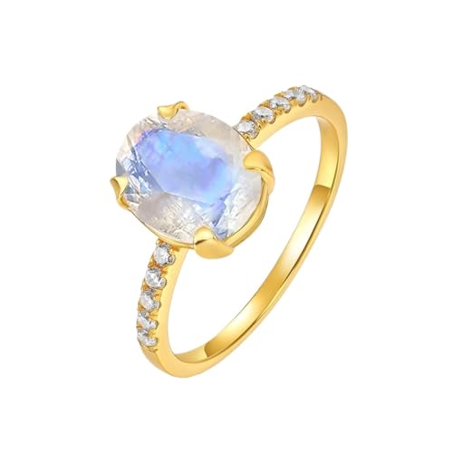 PVUVTNAHW Massiver 925 Sterling Splitter Ring for Frauen Natürlicher Mondstein Aquamarin Edelstein Klassischer Hochzeitsschmuck(Moonstone,6) von PVUVTNAHW