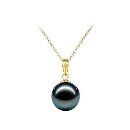 PVUVTNAHW Meerwasser Schwarze Perlenkette 18 Karat Gold Tahitiperlen Anhänger for Damen Täglich(10-11mm) von PVUVTNAHW