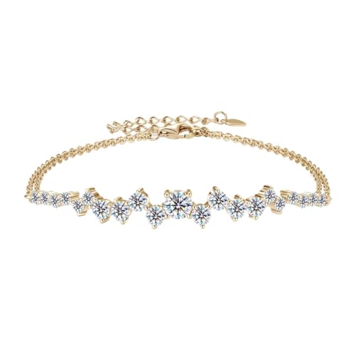 PVUVTNAHW Moissanite Armband 925 Sterling Silber verstellbare Doppelkettenarmbänder for Frauen(Gold_16.5-21.5cm) von PVUVTNAHW