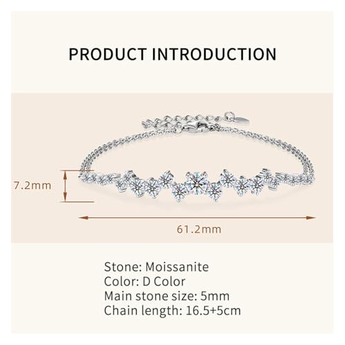 PVUVTNAHW Moissanite Armband 925 Sterling Silber verstellbare Doppelkettenarmbänder for Frauen(Silver_16.5-21.5cm) von PVUVTNAHW