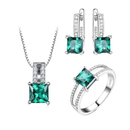 PVUVTNAHW Nano Smaragd Schmuck Set Quadrat Schmuck Frauen Elegante Ringe Anhänger Clip Ohrring for Frauen(8) von PVUVTNAHW