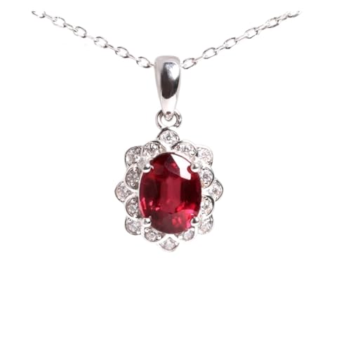 PVUVTNAHW Natürlich gefüllter Rubin Juli Geburtsstein 925 Sterling Silber Anhänger Halskette for Frauen Hochzeit von PVUVTNAHW