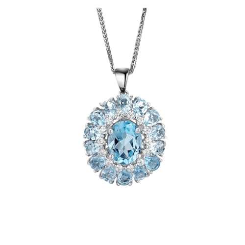 PVUVTNAHW Natürliche Blau Topas Anhänger Halskette Runde Design Wunderschöne Schmuck Frauen 925 Sterling Silber von PVUVTNAHW