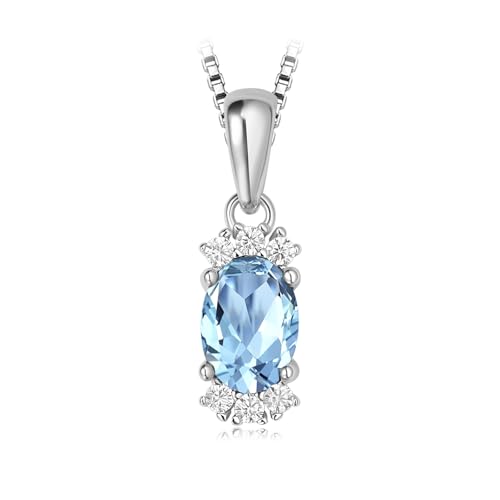 PVUVTNAHW Natürliche ovale himmelblaue Topas-Granat-Anhänger-Halskette ohne Kette, 925 Sterlingsilber for Frauen(Sky Blue Topaz) von PVUVTNAHW