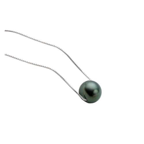 PVUVTNAHW Natürliche schwarze Perlenkette mit Anhänger, 925er Silberkette, Tahitain-Perlenkette for Damen(9-10mm) von PVUVTNAHW