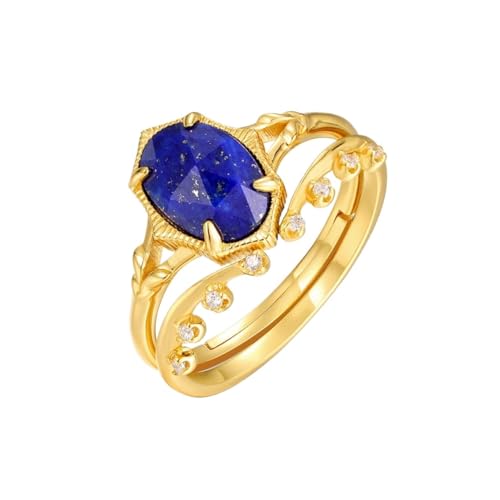 PVUVTNAHW Natürlicher 6 * 9mm Lapislazuli 925 Sterling Silber Offene Ringe for Frauen Vintage Trendy Vergoldet Hochzeitsschmuck Geschenk PVUVTNAHW Natürlicher 6 * 9mm Lapislazuli 925 Sterling Silber Offene Ringe for Frauen Vintage Trendy Vergoldet Hochzeitsschmuck Geschenk von PVUVTNAHW
