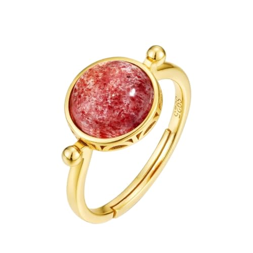 PVUVTNAHW Natürlicher Erdbeerkristall-Malachit 925 Sterling Silber Verstellbarer Ring for Frauen(Red) von PVUVTNAHW