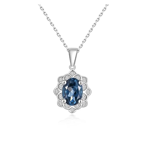 PVUVTNAHW Natürlicher London Blautopas 925 Sterling Silber Anhänger Halskette for Frauen Schmuck von PVUVTNAHW