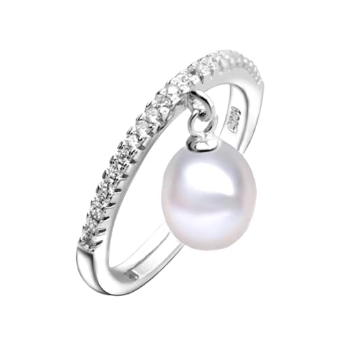 PVUVTNAHW Natürlicher Süßwasserperlenring 925 Sterling Silber Einstellbar for Frauen Mutter Ehefrau Jahrestag(White) von PVUVTNAHW
