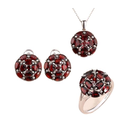 PVUVTNAHW Natürlicher roter Granat Ring Ohrringe Halskette Schmuck-Set 925 Silber Frauen edlen Schmuck Jahrestag(7) von PVUVTNAHW