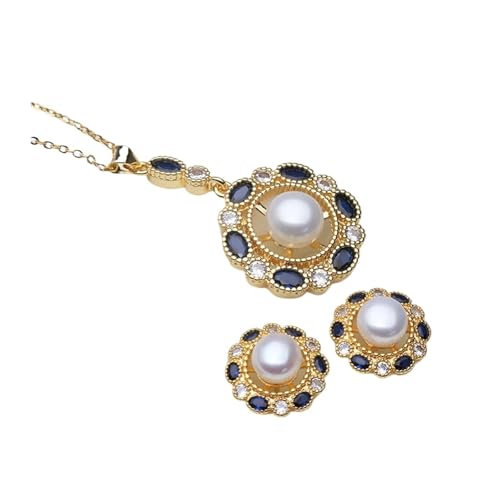 PVUVTNAHW Natürliches Süßwasserperlen-Set mit Halskette und Ohrringen for Frauen, vergoldetes Perlenschmuck-Set, Geschenk for Mutter, Ehefrau, Brautjungfern(White) von PVUVTNAHW