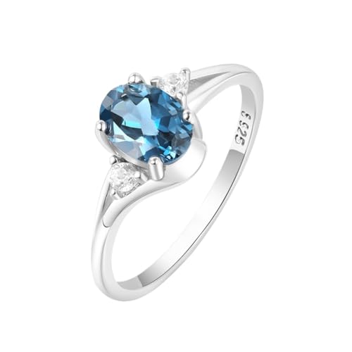 PVUVTNAHW Oval Blau Topas 925 Sterling Silber Solitär Ring for Frau Edelstein Feine Schmuck Hochzeit(8) von PVUVTNAHW