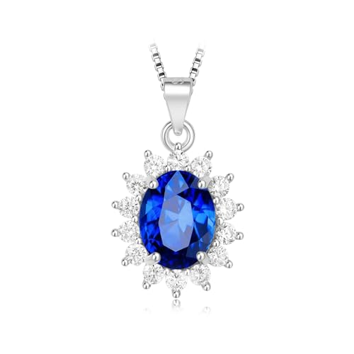 PVUVTNAHW Ovaler Diana-Anhänger mit 2,67 ct künstlichem Saphir, Rubin und Nano-Smaragd, ohne Kette, 925er Sterlingsilber for Damen(Created Sapphire) von PVUVTNAHW
