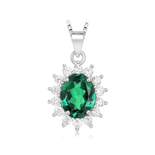 PVUVTNAHW Ovaler Diana-Anhänger mit 2,67 ct künstlichem Saphir, Rubin und Nano-Smaragd, ohne Kette, 925er Sterlingsilber for Damen(Nano Emerald) von PVUVTNAHW